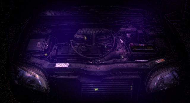 radiator-leaks Automotive revealing all leaks using fluorescent dye and UV lamp.