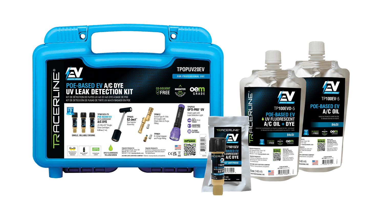 AC leak detection dye product group for ev from tracerline